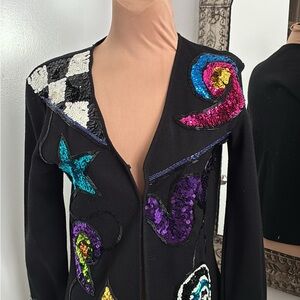 Vibrant Sequin Embellished Women's Blazer vintage 80s size small.
